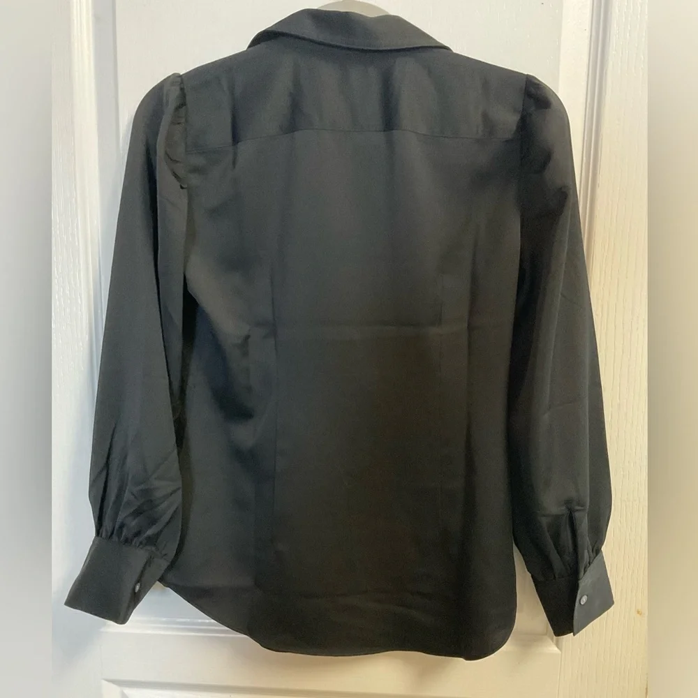 J.Crew Black Split Neck Blouse XXS NWT Long Sleeve